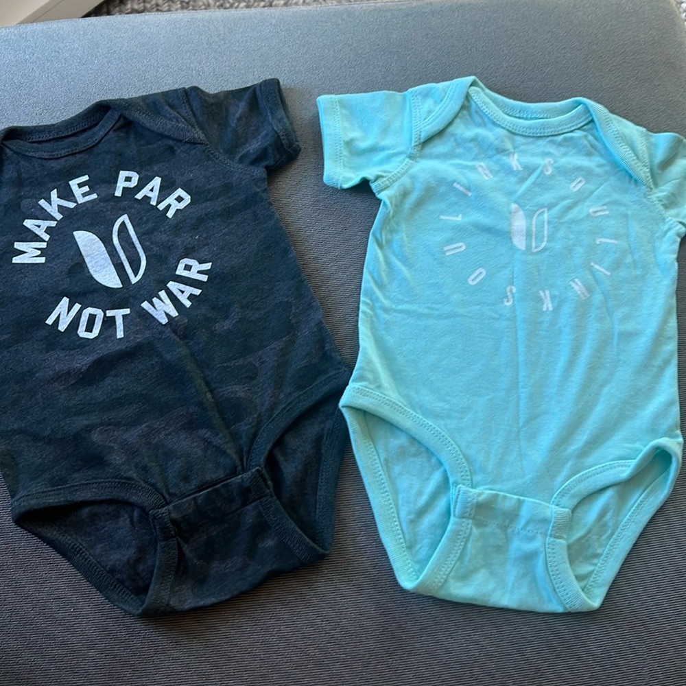 Two NWOT baby onesies. 6 month SIZE. NEVER WORN.